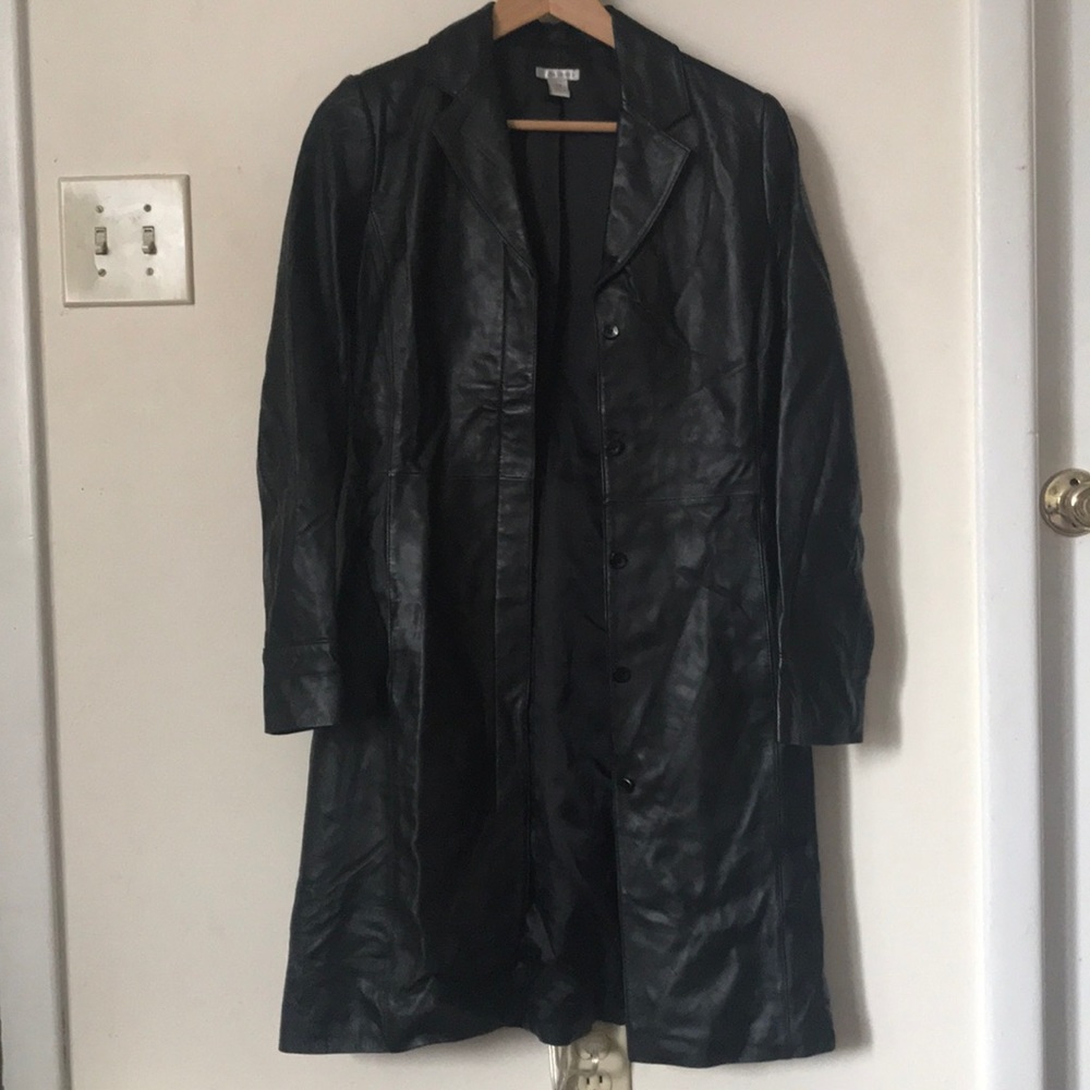 Halogen knee length leather jacket